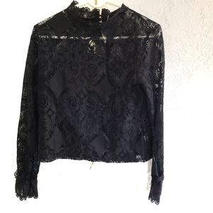 Romantic Black Lace Mockneck Longsleeve Bl…